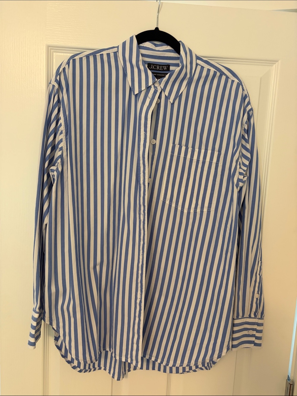 J. Crew Blue and White Vertical Stripe Button-Down Shirt